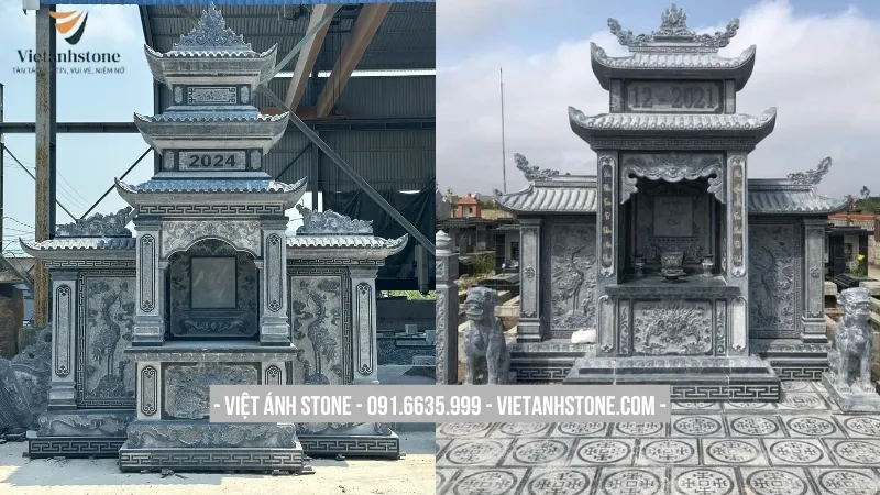 Lăng mộ đá xanh đen uy nghiêm trầm lắng đậm nét truyền thống