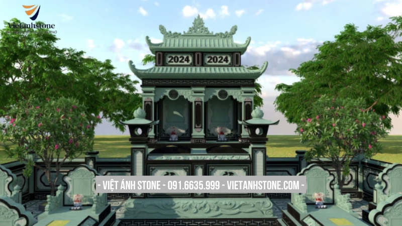 Mẫu lăng mộ đá xanh đen nguyên khối đơn giản, đẹp