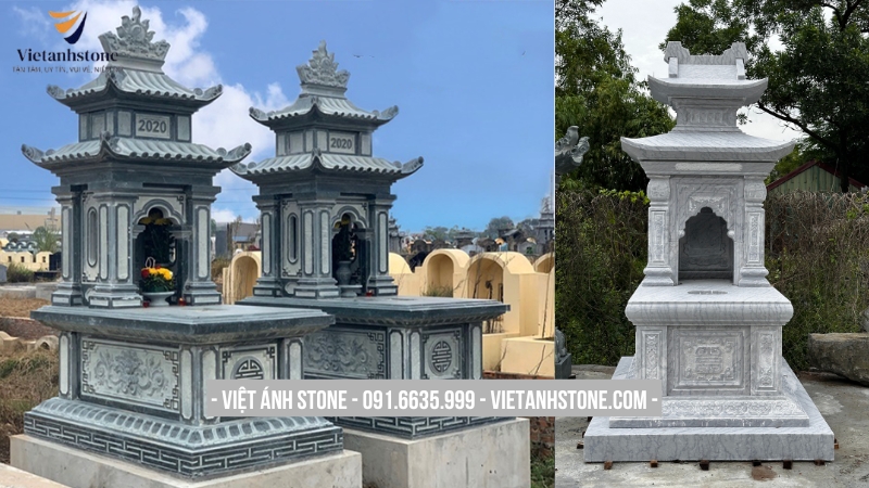 Mẫu mộ đá hai mái sang trọng, đậm nét Á Đông