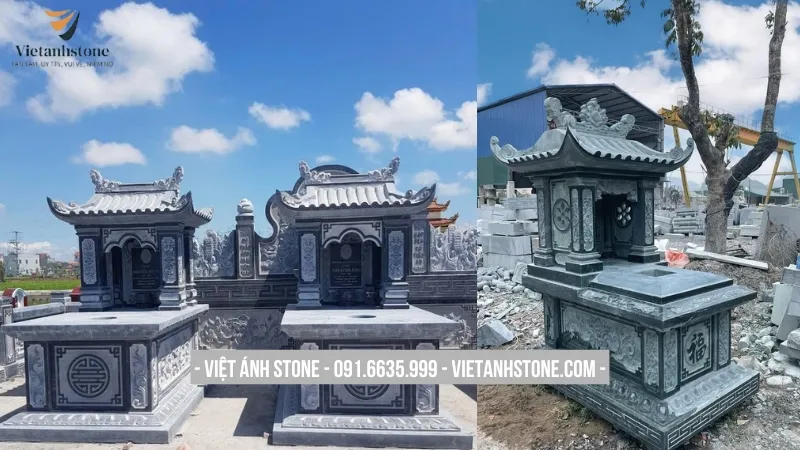 Mẫu mộ đá xanh rêu 1 mái