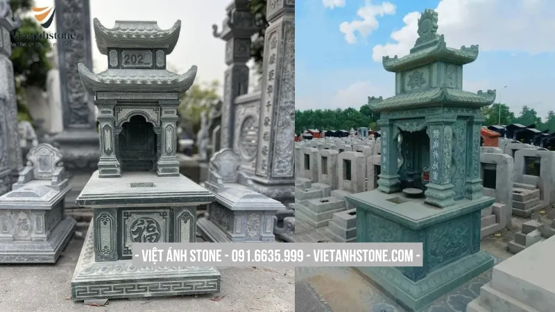 Mẫu mộ đá xanh rêu 2 mái