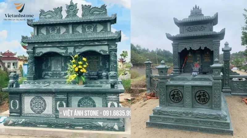 Mẫu lăng mộ đá xanh rêu đôi