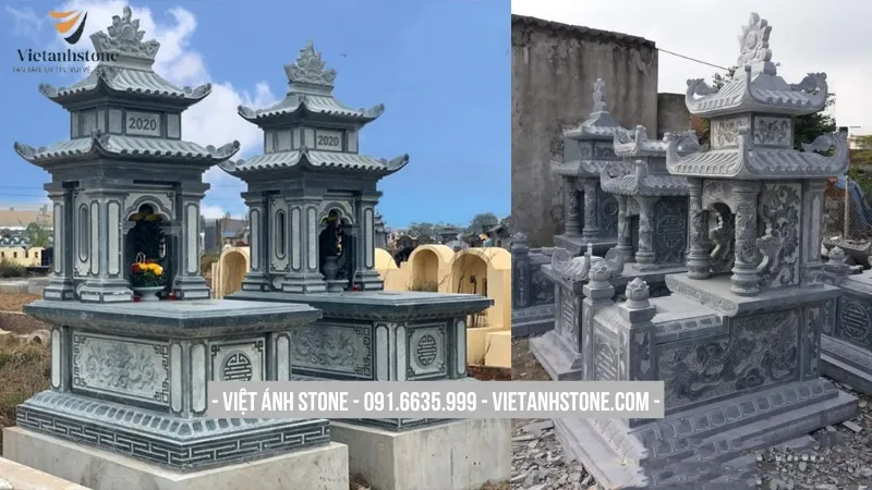 Mẫu lăng mộ đá 2 mái cân đối hài hoà