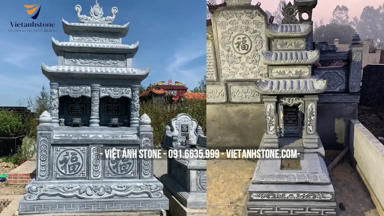 Mộ đá ba mái tưởng nhớ đến tổ tiên, phong thủy cát lành, sự hài hòa, sang trọng, giúp khu lăng mộ thêm phần bề thế
