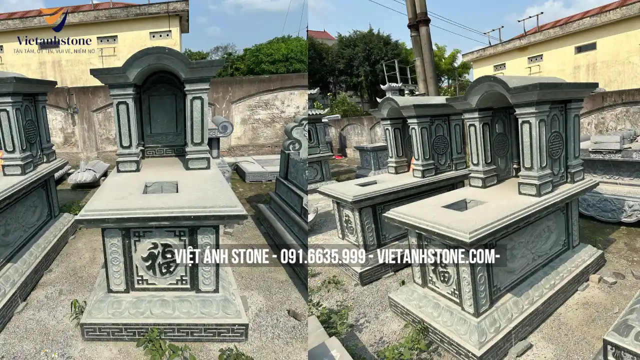 Mẫu mộ đá một mái vòm: mái cong tinh tế, bề mặt tối giản