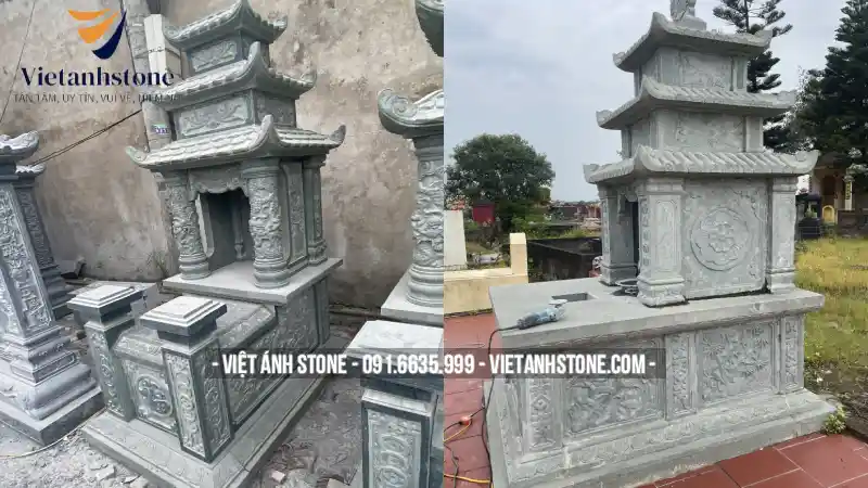 Mộ đá 3 mái thường nặng khoảng 1-2 tấn. Con tùy vào kích thước theo gia chủ lựa chọn