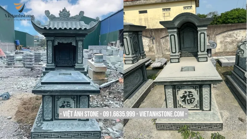 Mộ đá nguyên khối Thanh Hóa màu xanh rêu