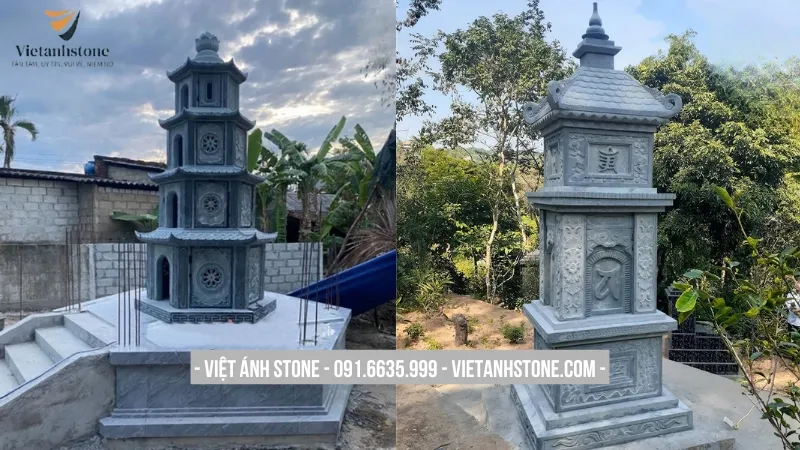 Mộ đá tháp phật giáo nguyên khối uy nghi