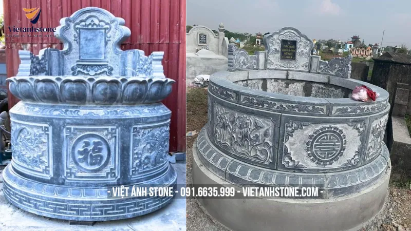 Mộ đá tròn đơn giản bằng đá Ninh Bình