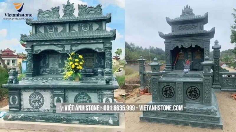 Mẫu mộ đôi đá xanh rêu Thanh Hóa