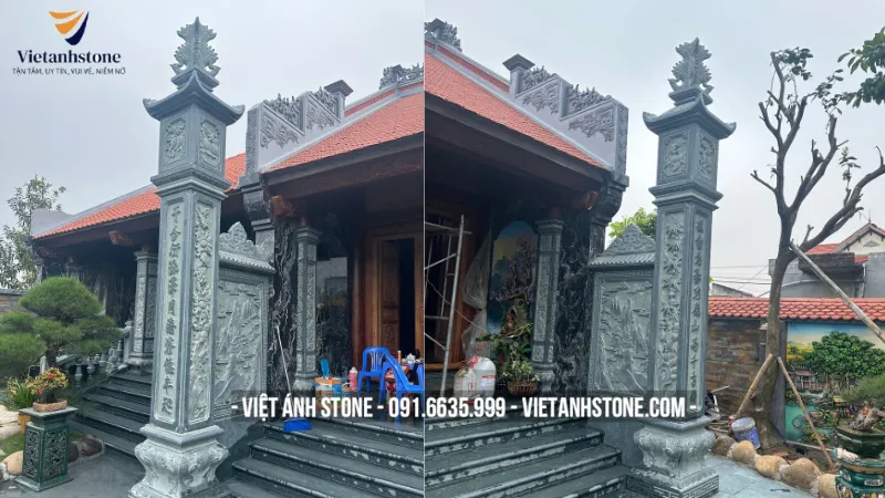 Mẫu cột đồng trụ đá chạm khắc toàn thân