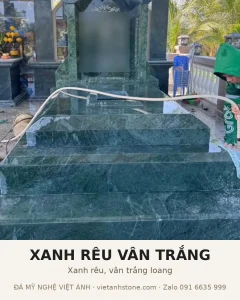 Mộ đá granite màu xanh rêu vân trắng