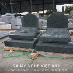 Cặp mộ đá granite xanh xám bia cong