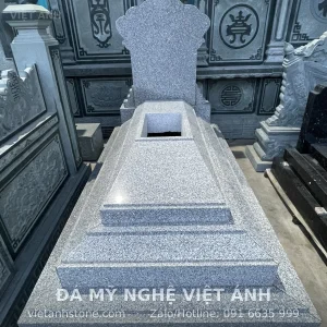 Mộ đá granite trắng muối tiêu bia hoa văn