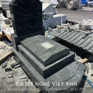 Mộ đá granite đen bia vát góc bệ nhiều tầng