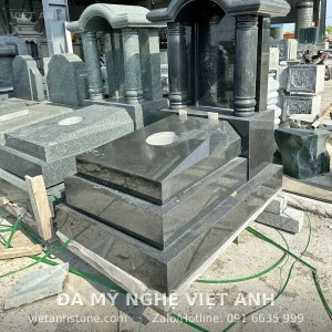 Mộ đá granite đen có mái vòm cột tròn