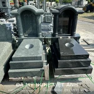 Cặp mộ đá granite mái vòm cột tròn màu xanh và đen